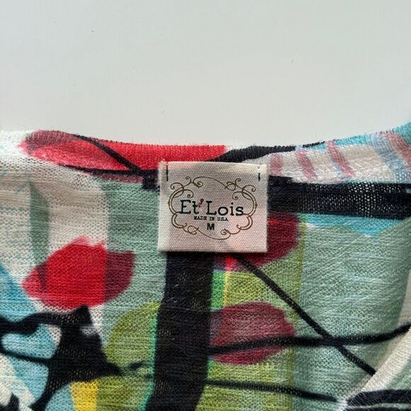 ET Lois Blouse Art To Wear Colorful 3/4 Sleeve Abstract, Size Medium - Picture 5 of 10